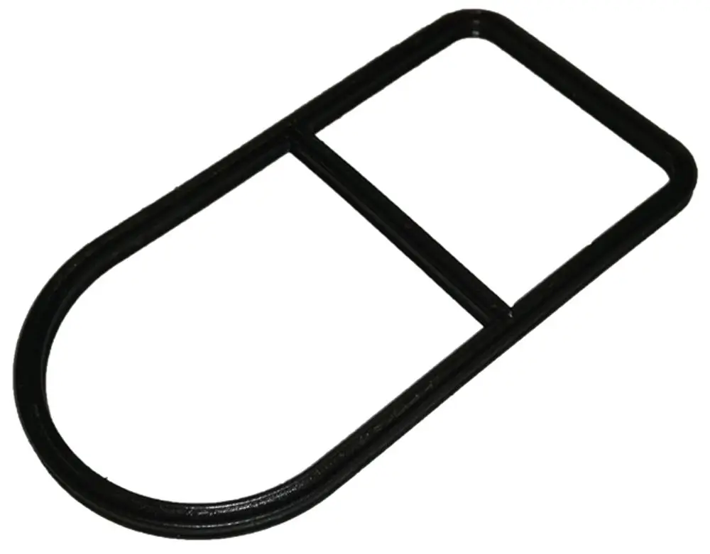 Schwarze Dichtung von Syr in ovaler Form mit rechteckigem Element, geeignet für Anschlüsse in Wasserinstallationen.